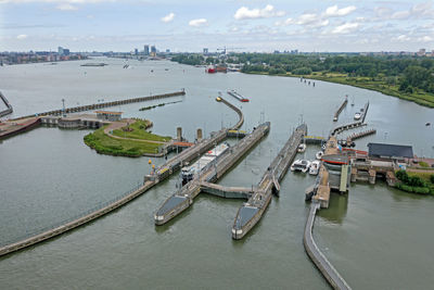 Aerial from oranje sluices in amsterdam the netherlands