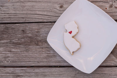 High angle view of dessert in plate on table