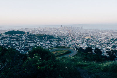 High angle view of cityscape against sky