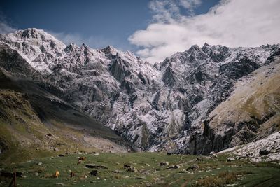 Panoramic view of snowcapped mountains against the sky