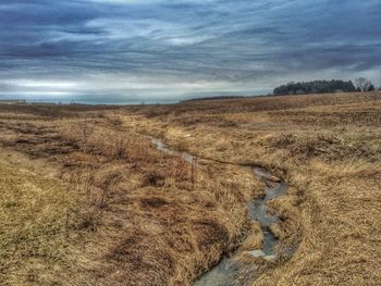 Scenic view of landscape against cloudy sky