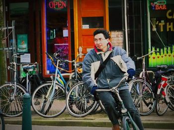 Man leaning on railing