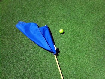 High angle view of blue ball on field