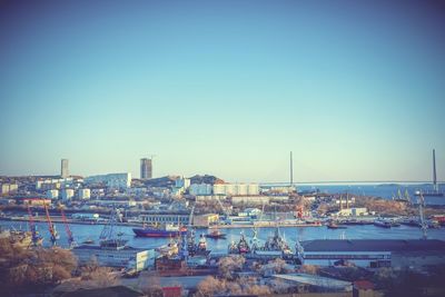 High angle view of city at waterfront