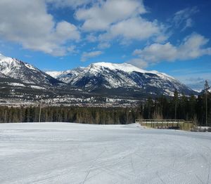 Scenic view of snowcapped mountains against sky