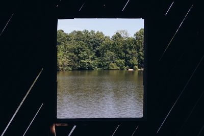 Scenic view of lake by trees against sky