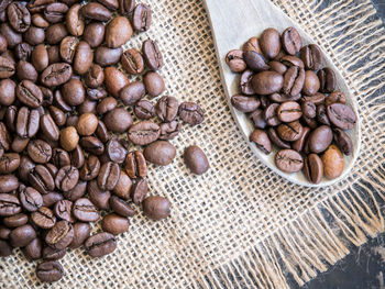 High angle view of coffee beans on table