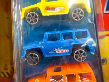 Close-up of yellow toy car