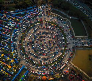 Aerial view of a circular car park