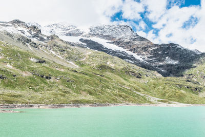 Scenic view of lake against mountains and sky