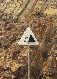 Close-up of road sign against wood