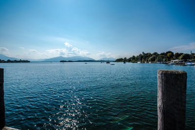 Scenic view of sea against blue sky