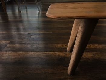 High angle view of empty wooden table