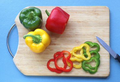 High angle view of vegetables on cutting board