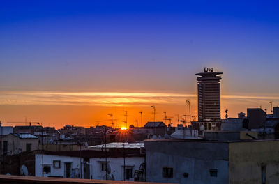 View of built structure at sunset