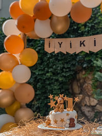 Close-up of christmas decorations on table