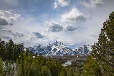 Scenic view of snowcapped mountains against sky