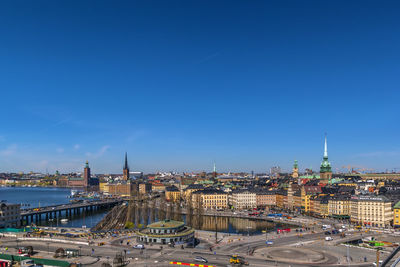 View of gamla stan and riddarholmen from the sodermalm island in stockholm, sweden