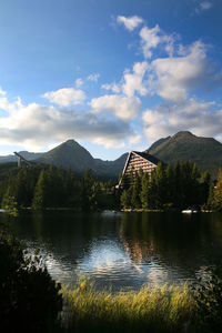 View of lake with mountain range in background