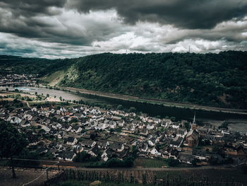 High angle view of townscape against sky