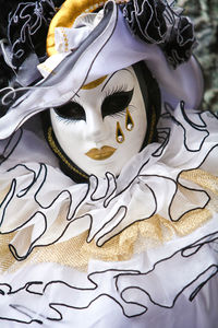 Close-up of mask on wall