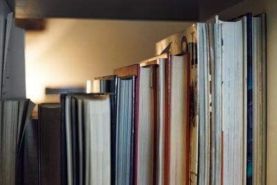 Close-up of books on shelf