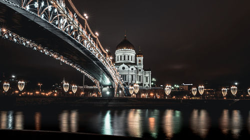 Reflection of illuminated buildings in city at night