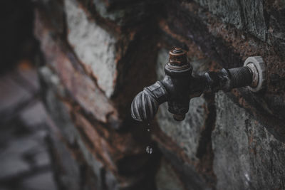 High angle view of rusty metal wall