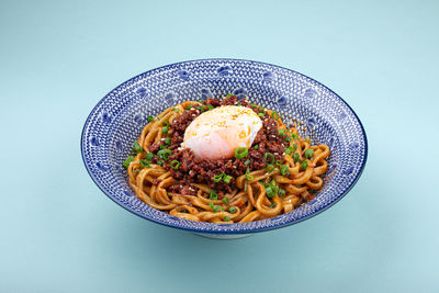 Directly above shot of food in bowl on table