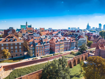 Panoramic view of warsaw in a summer day n poland. old town and center of town