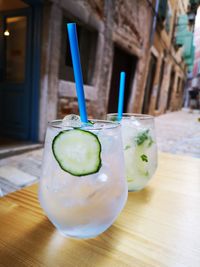 Close-up of drink on table - gin and tonic 