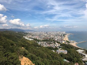 High angle view of townscape against sky