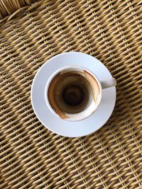 Directly above shot of coffee in cup on table