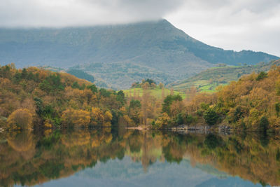 Scenic view of lake and trees against sky