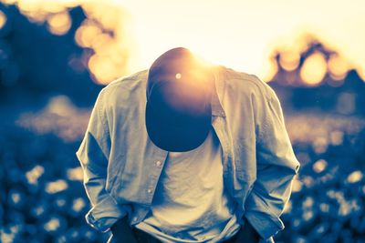 Close-up of man wearing cap