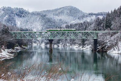 Bridge over lake against mountain