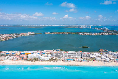 Aerial view of punta norte beach, cancun, mexico.