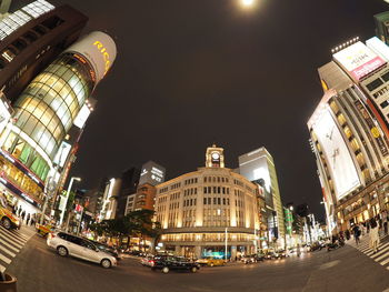 Low angle view of buildings at night