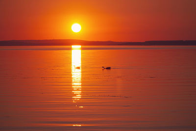 Scenic view of sea against orange sky