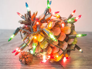 Close-up of christmas decoration on table