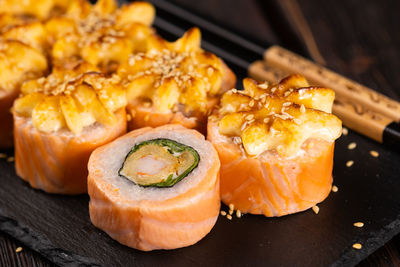 Close-up of food in plate on table