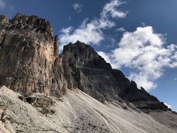 Low angle view of rock formation against sky