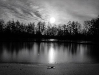 Scenic view of lake at sunset