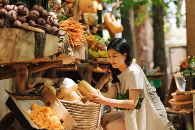 Friends in baskets for sale at market