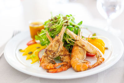 Close-up of meal served on table