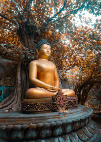 Low angle view of statue against trees