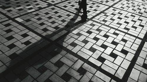 Low section of man standing on tiled floor