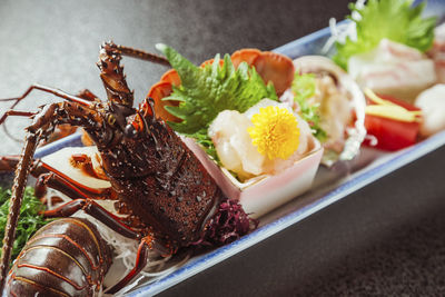 High angle view of meal served in plate