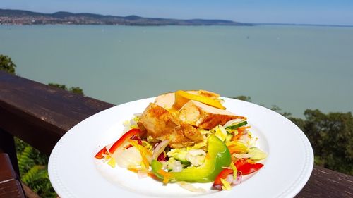 Close-up of food served in plate on table