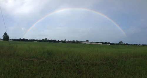 Scenic view of field against cloudy sky